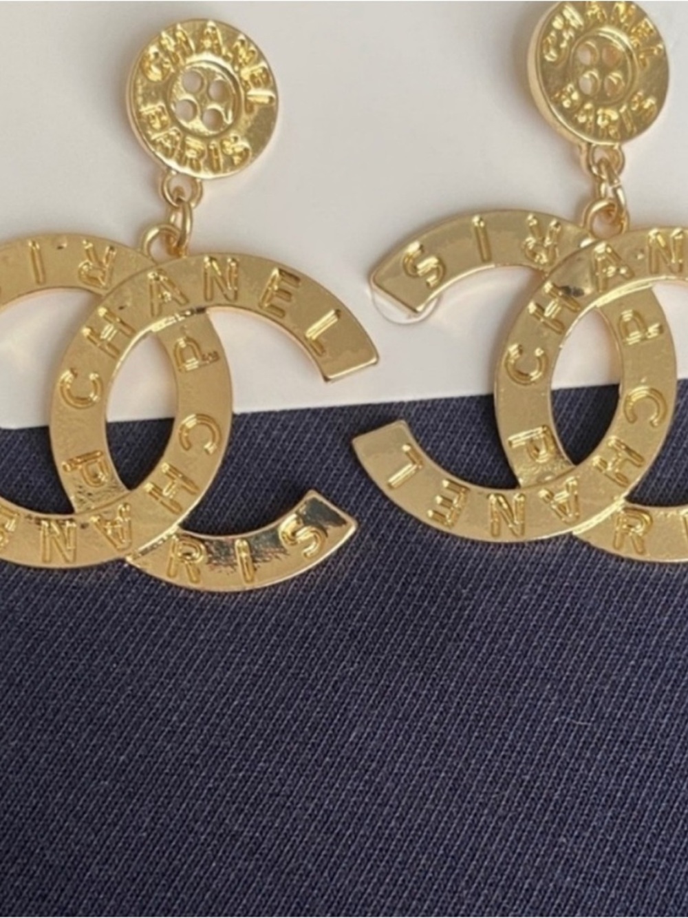 Chanel Gold Double C Drop Earrings